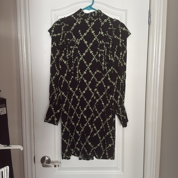 GANNI I Printed Crepe Ruffle High Collar Dress Size 34 XS - Picture 3 of 11